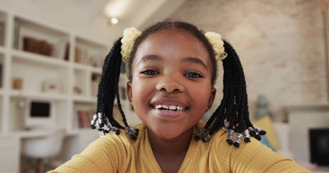 Smiling African American Girl Video Calling at Home - Download Free Stock Images Pikwizard.com