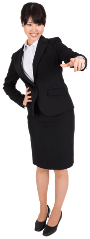 Smiling Businesswoman Pointing on Transparent Background
