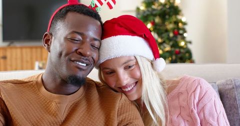 Interracial Couple Enjoys Warm Holiday Moments at Home