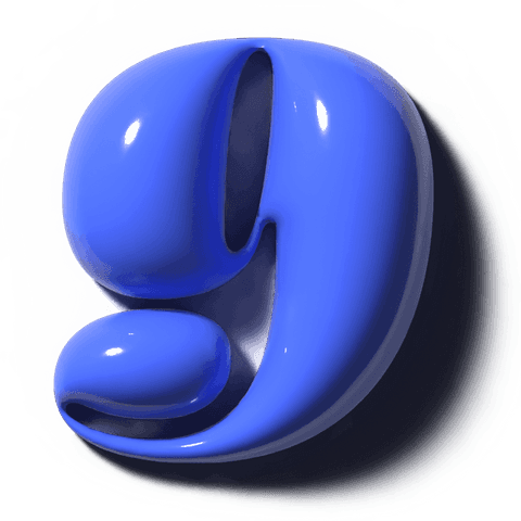 Glossy blue 3d number nine sculpture on transparent background with reflective highlight