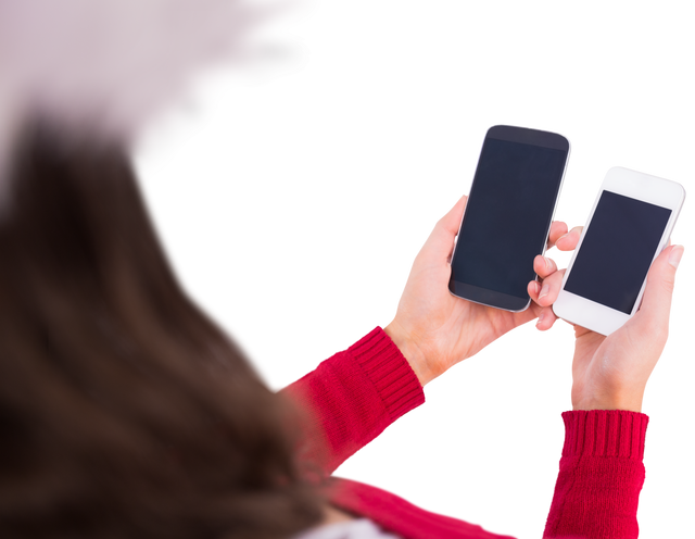 Woman Holding Two Smartphones with Transparent Background - Download Free Stock Videos Pikwizard.com