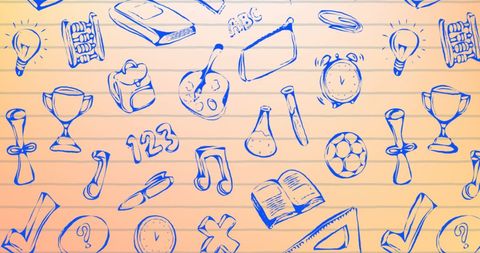 Hand-drawn Education Icons on Lined Background with Orange Tint