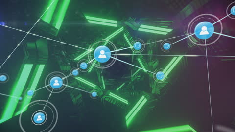 Futuristic Network Connections with Neon Geometrical Background