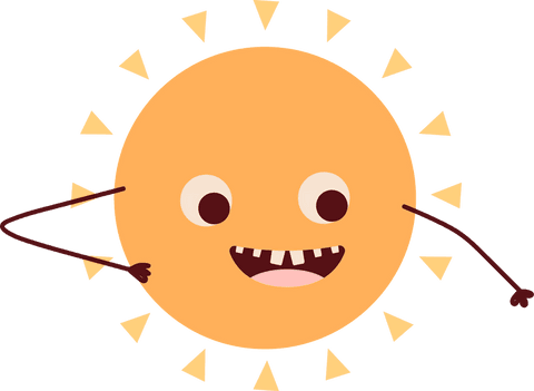 Cheerful sun cartoon with transparent background and playful style