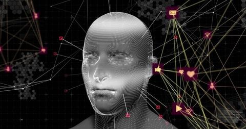 Digital Human Head with Network Connections and Interactions - Download Free Stock Images Pikwizard.com