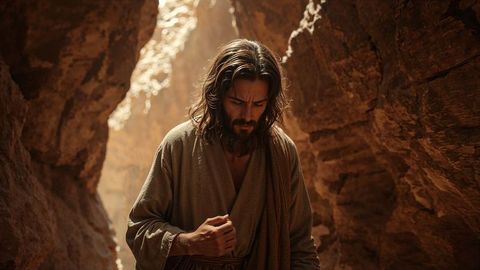 Moses in canyon with sunlight reflection embracing solitude in nature