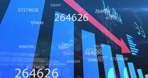 Decreasing Blue Data Bars with Red Downward Arrow and Numbers
