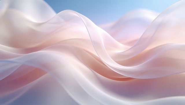 Translucent silk waves drifting in pastel light with pearlescent satin sheen