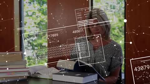 Woman Interacting with Augmented Reality for Research in Library