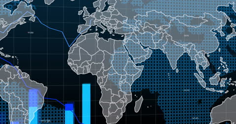 Digital World Map with Grid and Data Graph Elements