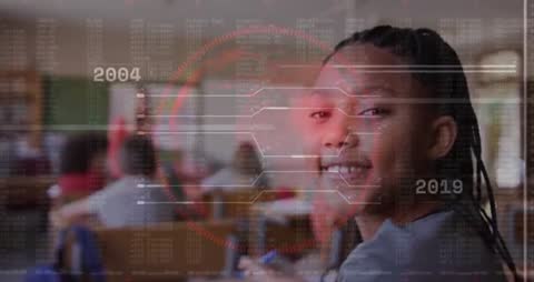 Female Student Presenting Technological Advancements in Education Timeline