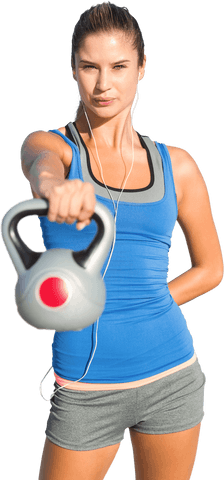 Fit Woman Holding Kettlebell on Transparent Background