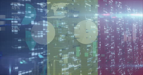 Composite of French Flag with Digital Data Overlay