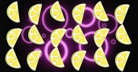 Vibrant Lemon Slices with Neon Effect on Dark Background