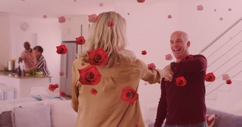 Joyful Seniors Celebrating with Rose Overlay