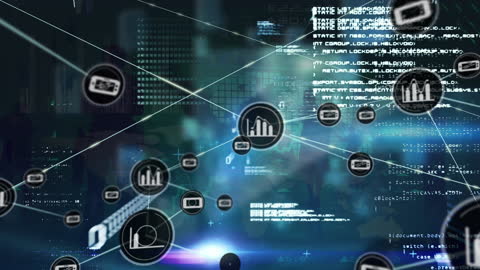 Global Digital Data Network with Connected Icons
