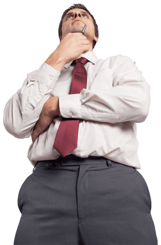 Thoughtful Transparent Businessman Holding Pen while Wearing Tie
