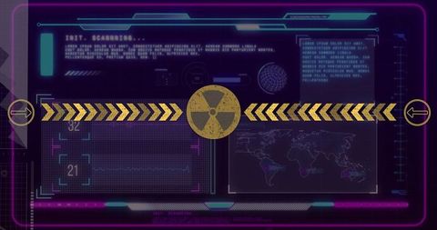 Futuristic digital interface with radiation hazard icon