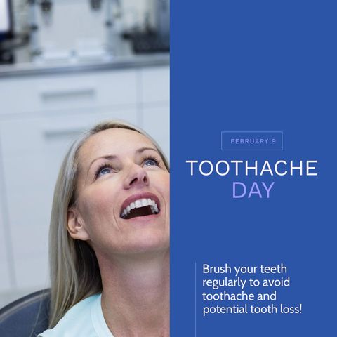 Woman at dentist chair promoting toothache prevention