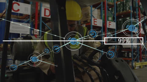 Warehouse Worker Using Forklift with Digital Overlay