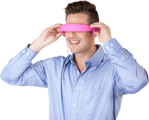 Young Man Smiling with Colorful Virtual Reality Glasses, Exploring Transparent Fun - Download Free Stock Videos Pikwizard.com