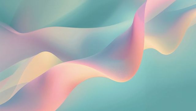 Pastel translucent ribbon flowing over serene teal gradient, ethereal soft wave background