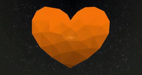 Vibrant orange geometric heart shape in starry space