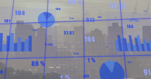 Financial Data and City Backdrop Reflecting Global Business Dynamics