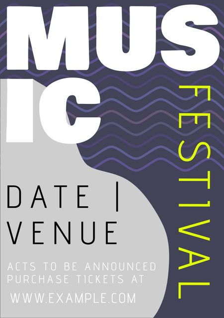 Ideal for promoting music festivals and lively events. Features bold typography with a purple wave design. Suitable for bands, event organizers, and concert promotions looking for eye-catching and energetic advertising material.