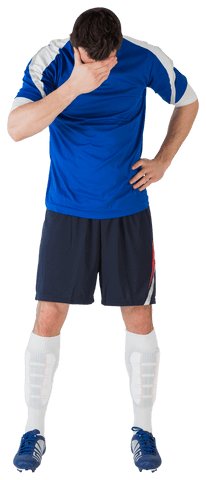 Disappointed Football Player in Blue Jersey on Transparent Background