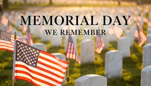 Memorial day waving american flags over military cemetery golden hour tribute to fallen