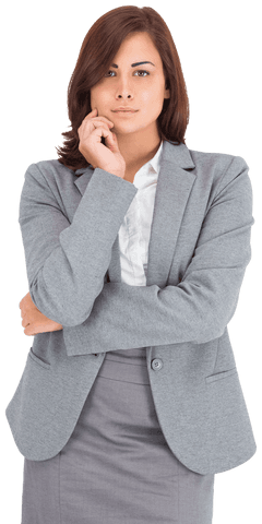 Biracial Businesswoman in Gray Suit on Transparent Background