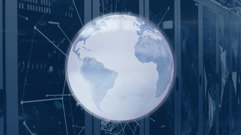 Spinning Globe with Plexus Networks and Server Room