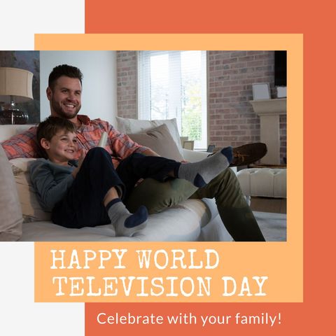 Father and Son Enjoying Television Time on World Television Day