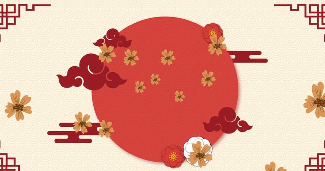 Chinese New Year Decorative Design with Flowers and Clouds - Download Free Stock Images Pikwizard.com