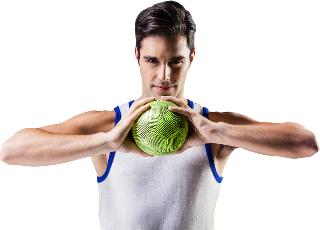 Transparent Athlete Holding Bright Green Ball with Focused Expression - Download Free Stock Videos Pikwizard.com