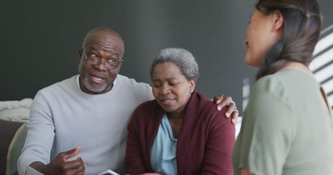 Smiling Counselor Advising Senior African American Couple at Home