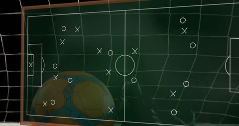 Strategic soccer game plan with ball and boots overlay