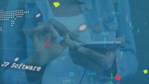 Digital Data Visualization with Businesswoman Using Smartphone