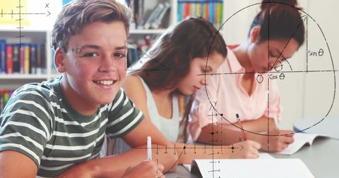 Diverse students learning mathematics in classroom