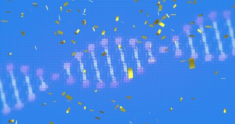 Spinning DNA Strand with Floating Gold Confetti on Blue Background - Download Free Stock Images Pikwizard.com