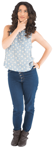 Thoughtful Caucasian Woman in Casual Attire on Transparent Background