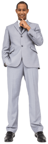 Smiling Biracial Businessman Wearing Elegant Light Gray Suit, Isolated Transparent