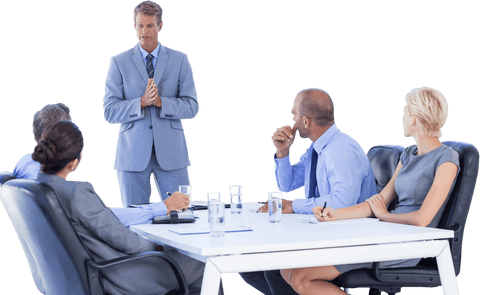 Transparent Business Meeting with Professionals Engaged in Discussion