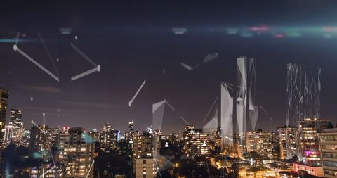Digital Network Nanoscopic Overlay on Nighttime Cityscape - Download Free Stock Images Pikwizard.com