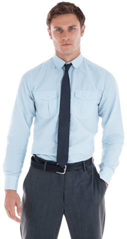 Transparent Young Businessman in Professional Attire with Hand in Pocket
