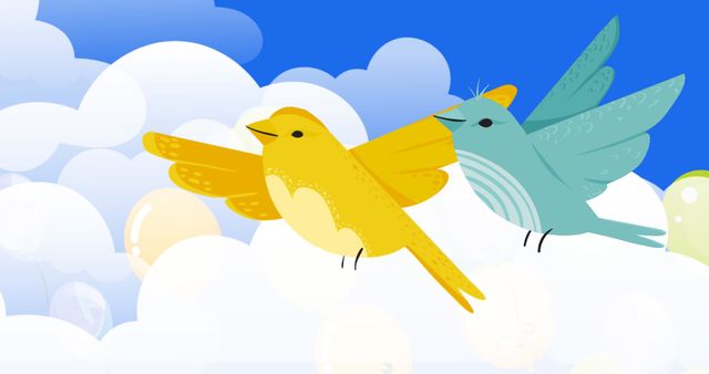 Cartoon Birds Flying Above Clouds with Balloons - Download Free Stock Images Pikwizard.com