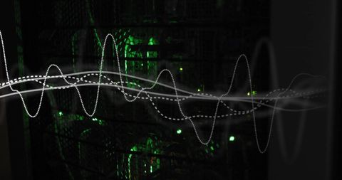 Digital Waveforms Overlay on Green Illuminated Server Racks - Download Free Stock Images Pikwizard.com