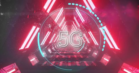 Futuristic 5G Digital Network in Illuminated Sci-Fi Tunnel