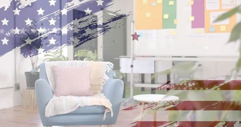 American Flag Transparency Over Cozy Interior Design